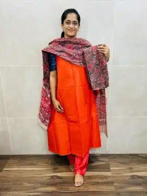 Pure handloom cotton top with Kalamkari dupatta and Kalamkari bottom