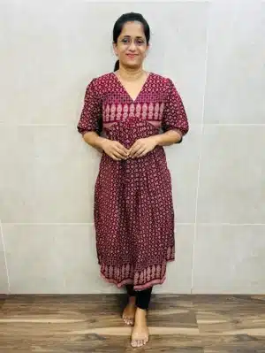 (Maroon)Ajrakh printed cotton top(Alia cut pattern)