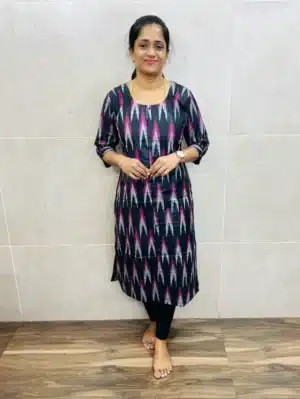 Ikkat cotton top(cotton lining) with allover fancy buttons(straight cut)