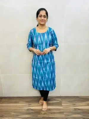 Ikkat cotton top(cotton lining) with allover fancy buttons(straight cut)