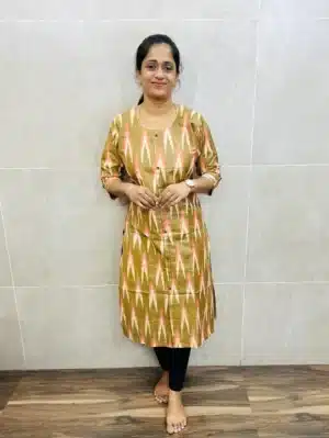 Ikkat cotton top(cotton lining) with allover fancy buttons(straight cut)