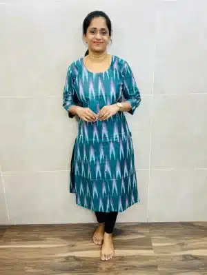 Ikkat cotton top(cotton lining) with allover fancy buttons(straight cut)