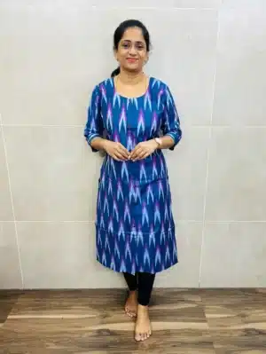 Ikkat cotton top(cotton lining) with allover fancy buttons(straight cut)