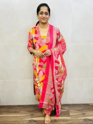 Printed cotton top (cotton lining) paired with printed cotton dupatta and cotton bottom (straight cut)