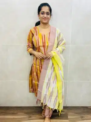 Ikkat cotton top (cotton lining) paired with Ikkat cotton dupatta and cotton bottom (straight cut)
