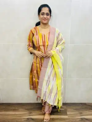 Ikkat cotton top (cotton lining) paired with Ikkat cotton dupatta and cotton bottom (straight cut)