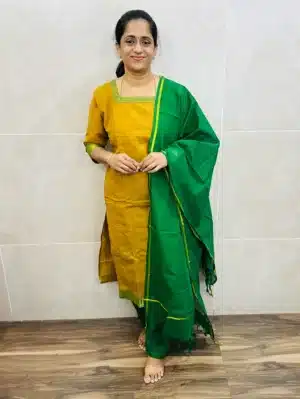 Mangalagiri cotton top (cotton lining) paired with cotton dupatta and cotton bottom