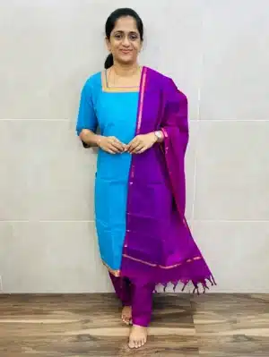 Mangalagiri cotton top (cotton lining) paired with cotton dupatta and cotton bottom