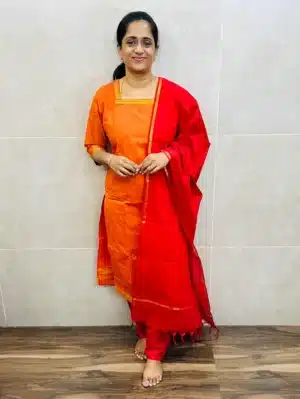 Mangalagiri cotton top (cotton lining) paired with cotton dupatta and cotton bottom