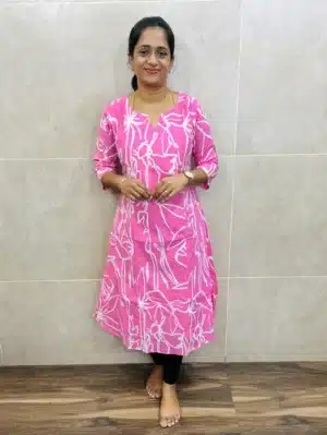 Printed soft cotton top with cotton lining(Aline panel cut)
