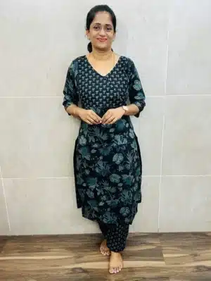 Black - Printed Jaipur cotton top (cotton lining) paired with printed cotton bottom (straight cut)