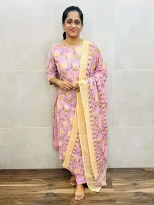 Printed Jaipur cotton top (cotton lining) paired with printed cotton dupatta and cotton bottom (straight cut)