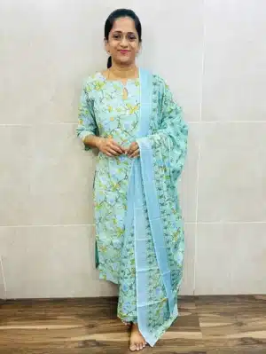 Printed Jaipur cotton top (cotton lining) paired with printed cotton dupatta and cotton bottom (straight cut)