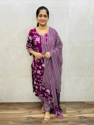 Printed Jaipur cotton top(cotton lining) paired with printed cotton dupatta and cotton bottom(straight cut)