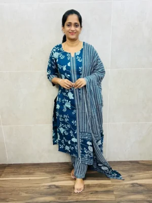 Printed Jaipur cotton top(cotton lining) paired with printed cotton dupatta and cotton bottom(straight cut)