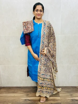 Pure cotton top (cotton lining) paired with Kalamkari dupatta and Kalamkari bottom (straight cut)