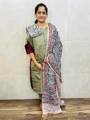 Pure cotton top (cotton lining) paired with Kalamkari dupatta and Kalamkari bottom (straight cut)