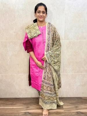 Pure cotton top (cotton lining) paired with Kalamkari dupatta and Kalamkari bottom (straight cut)