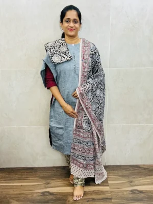 Pure cotton top (cotton lining) paired with Kalamkari dupatta and Kalamkari bottom (straight cut)