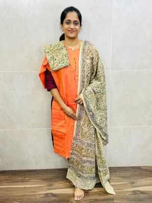 Pure cotton top (cotton lining) paired with Kalamkari dupatta and Kalamkari bottom (straight cut)