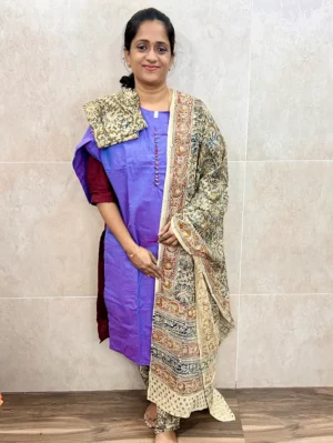 Pure cotton top (cotton lining) paired with Kalamkari dupatta and Kalamkari bottom (straight cut)
