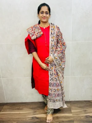 Pure cotton top (cotton lining) paired with Kalamkari dupatta and Kalamkari bottom (straight cut)