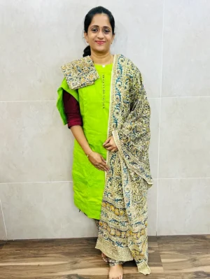 Pure cotton top (cotton lining) paired with Kalamkari dupatta and Kalamkari bottom (straight cut)