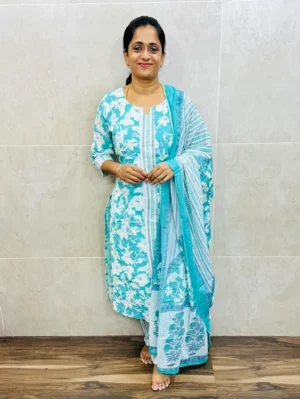 Printed Jaipur cotton top (cotton lining) paired with printed cotton dupatta and cotton bottom (straight cut)