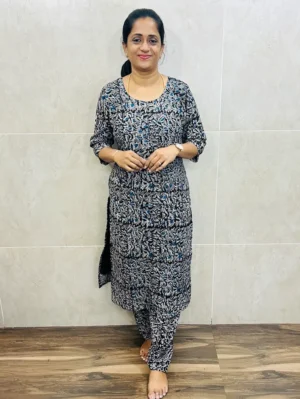 Black - Natural dyed Kalamkari printed cotton top with cotton lining(Top only)