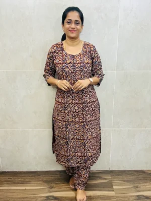 Maroon - Natural dyed Kalamkari printed cotton top with cotton lining(Top only)