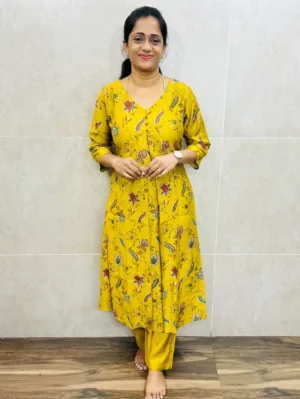 Printed premium rayon top (Aline pattern) paired with rayon bottom (straight cut)