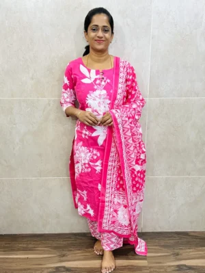 Printed Jaipur cotton top (cotton lining) paired with printed cotton dupatta and cotton bottom (straight cut)