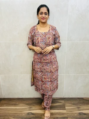 Natural dyed Kalamkari printed cotton top (cotton lining) paired with Kalamkari bottom (free size)