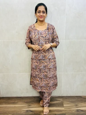 Natural dyed Kalamkari printed cotton top (cotton lining) paired with Kalamkari bottom (free size)