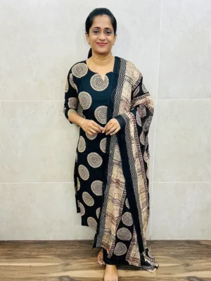 Ajrakh cotton top (cotton lining) paired with Ajrakh cotton dupatta and cotton bottom (straight cut)