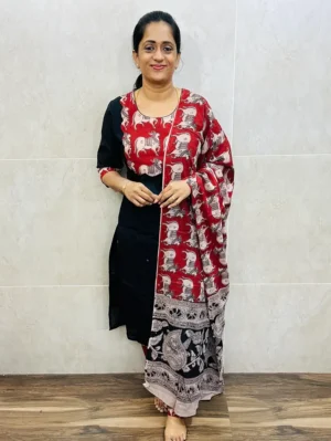 Pure cotton top with cotton lining, featuring elegant Kalamkari patchwork on the yoke(Top only)