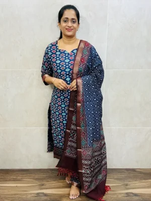 Premium modal silk top(cotton lining) paired with modal silk dupatta and silk bottom(free size)