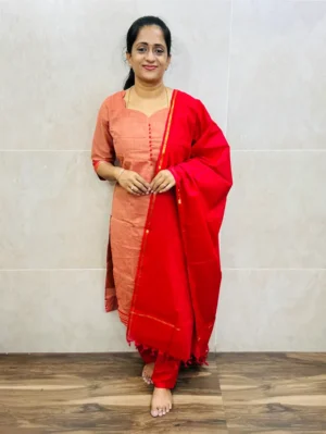Pure handloom cotton top(cotton lining) paired with cotton dupatta and cotton bottom(free size)