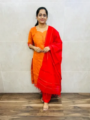 Pure handloom cotton top(cotton lining) paired with cotton dupatta and cotton bottom(free size)