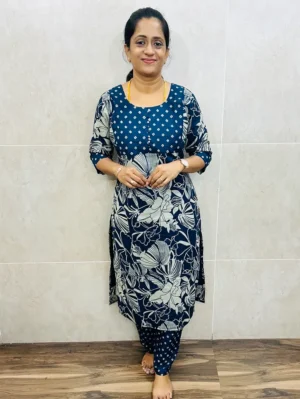 Printed Jaipur cotton top (cotton lining) paired with Jaipur cotton bottom (free size)