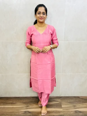 (Light pink)Premium rayon cotton top(crepe lining) with pintuck yoke paired with rayon cotton bottom(straight cut)