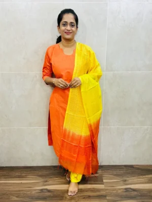 Semi tussar top(cotton lining)with self thread weaving paired with semi tussar dupatta and semi tussar bottom(free size)