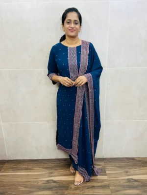 Georgette top(full crepe lining) with allover embroidery paired with georgette dupatta and silk bottom(straight cut)