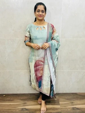 Digital printed Premium linen cotton top (cotton lining) paired with linen cotton dupatta