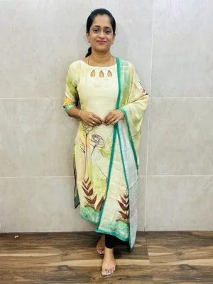 Digital printed Premium linen cotton top (cotton lining) paired with linen cotton dupatta