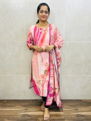 Digital printed Premium linen cotton top (cotton lining) paired with linen cotton dupatta