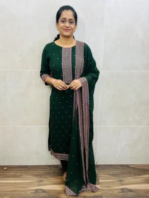 Georgette top(full crepe lining) with allover embroidery paired with georgette dupatta and silk bottom(straight cut)