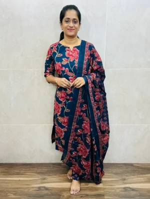 Printed jaipur cotton(cotton lining) top paired with printed cotton dupatta and cotton bottom (free size)