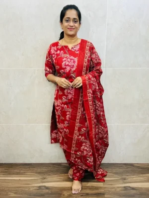 Printed jaipur cotton(cotton lining) top paired with printed cotton dupatta and cotton bottom (free size)