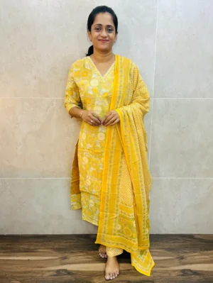 Printed jaipur cotton(cotton lining) top paired with printed cotton dupatta and cotton bottom (straight cut)